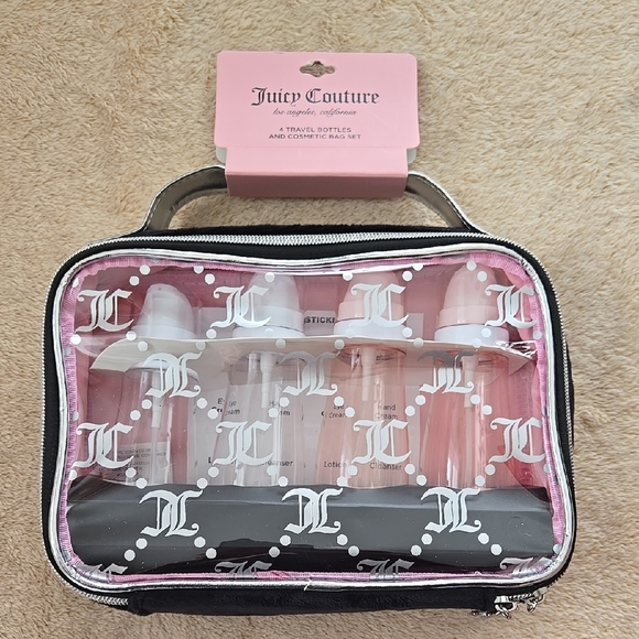 Juicy Couture 4 Pack Travel Bottles and Cosmetic Bag 100 ml TSA Approved - Picture 1 of 10